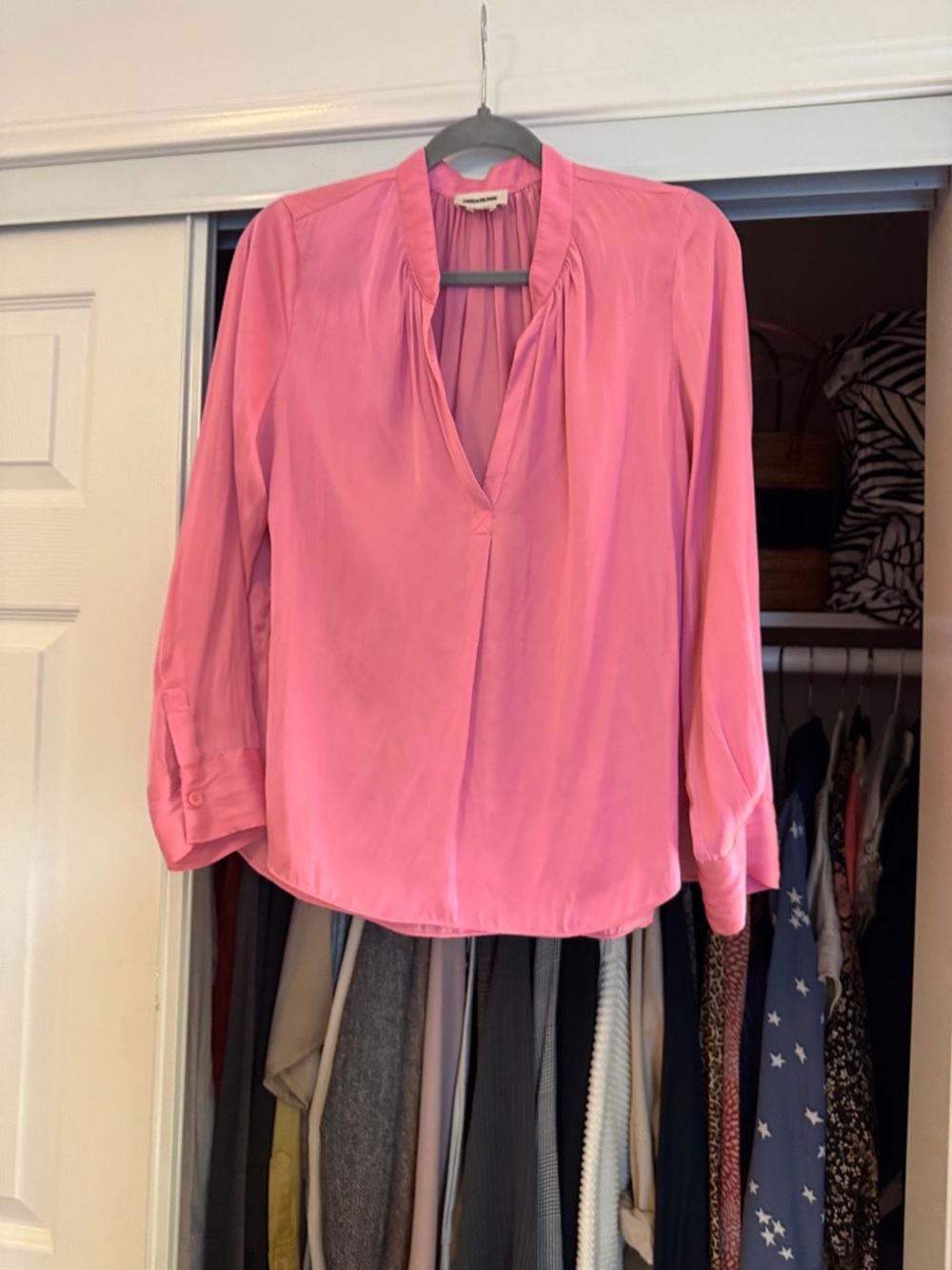 Zadig & Voltaire Pink V-Neck Long Sleeve Blouse